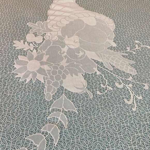 Cornucopia design tablecloth lace cream colored lscalloped edges Thanks Giving - Picture 7 of 8